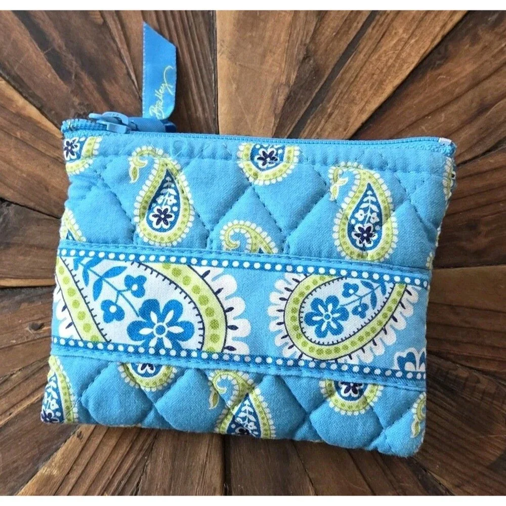 Vera Bradley Quilted Paisley Zip Pouch Coin Purse in Mediterranean Blue